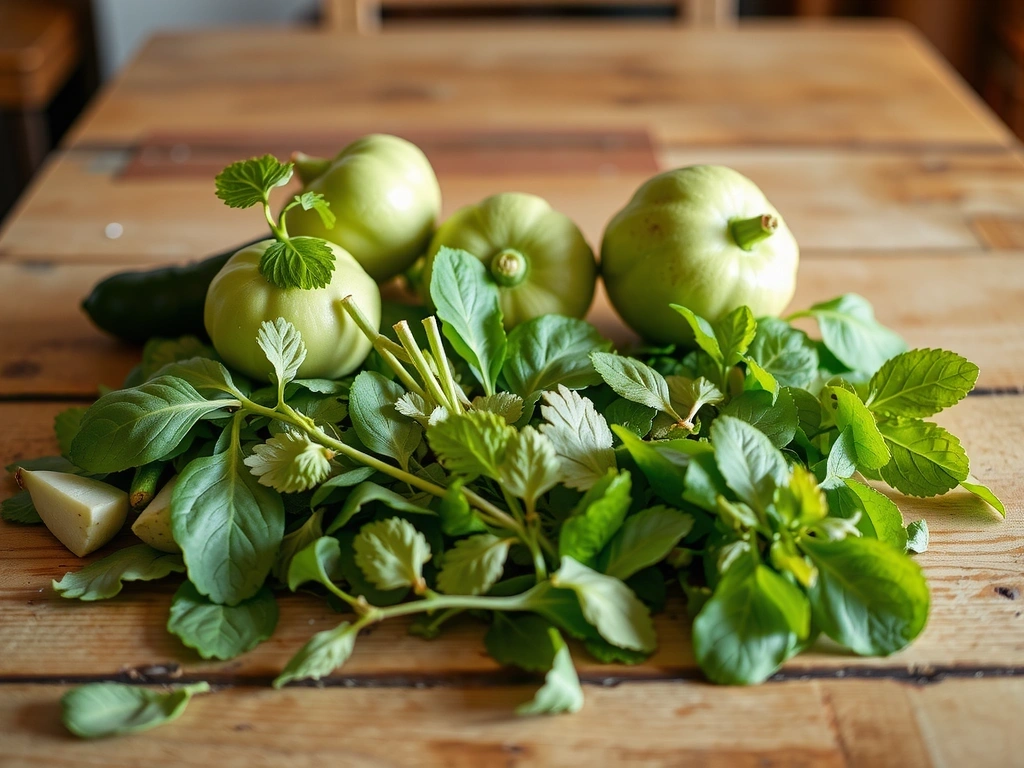 Świeże warzywa i zioła na drewnianym stole